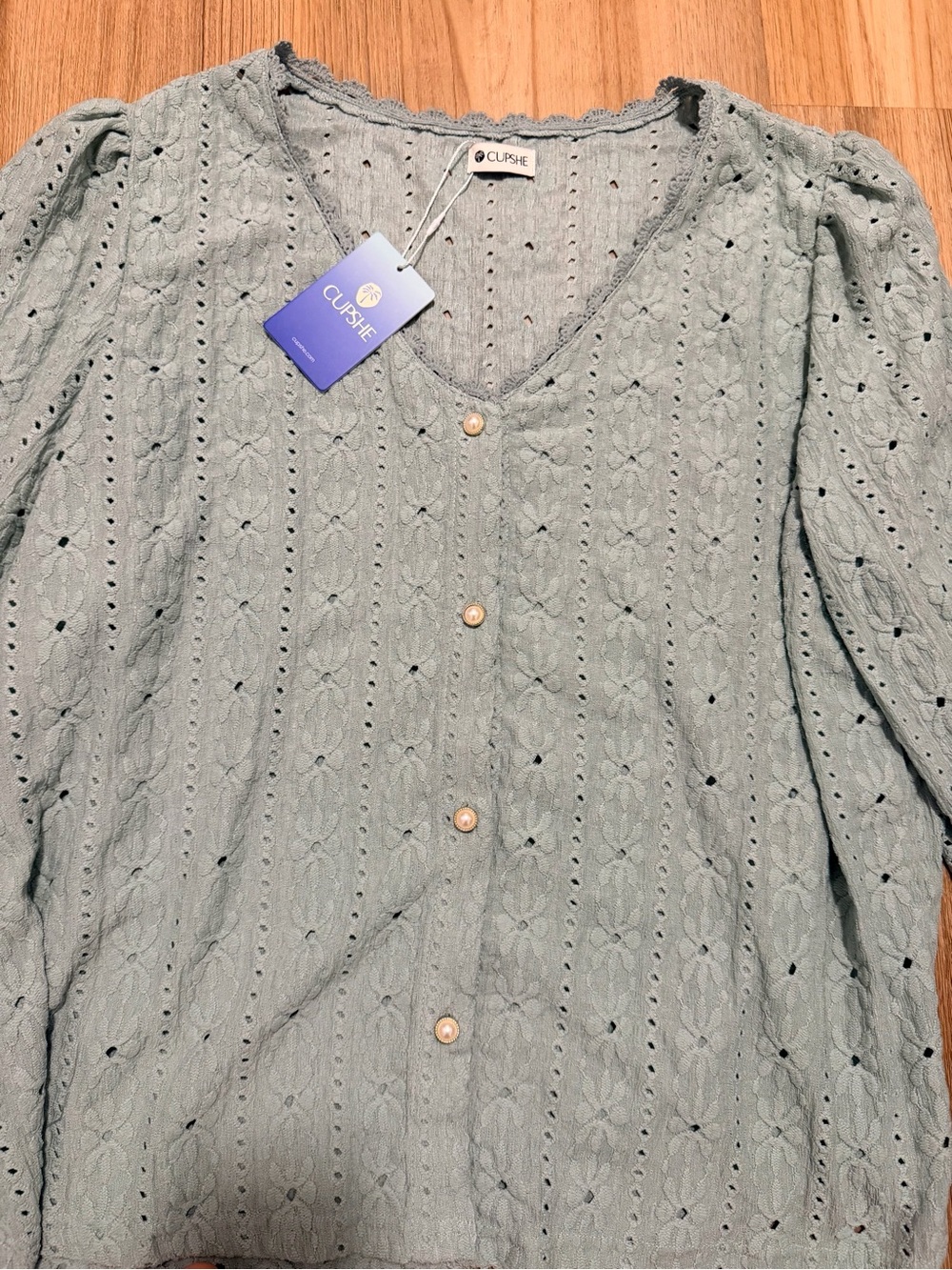 CUPSHE Women's Blouses Eyelet Tops Long Sleeves size XL - Picture 5 of 6